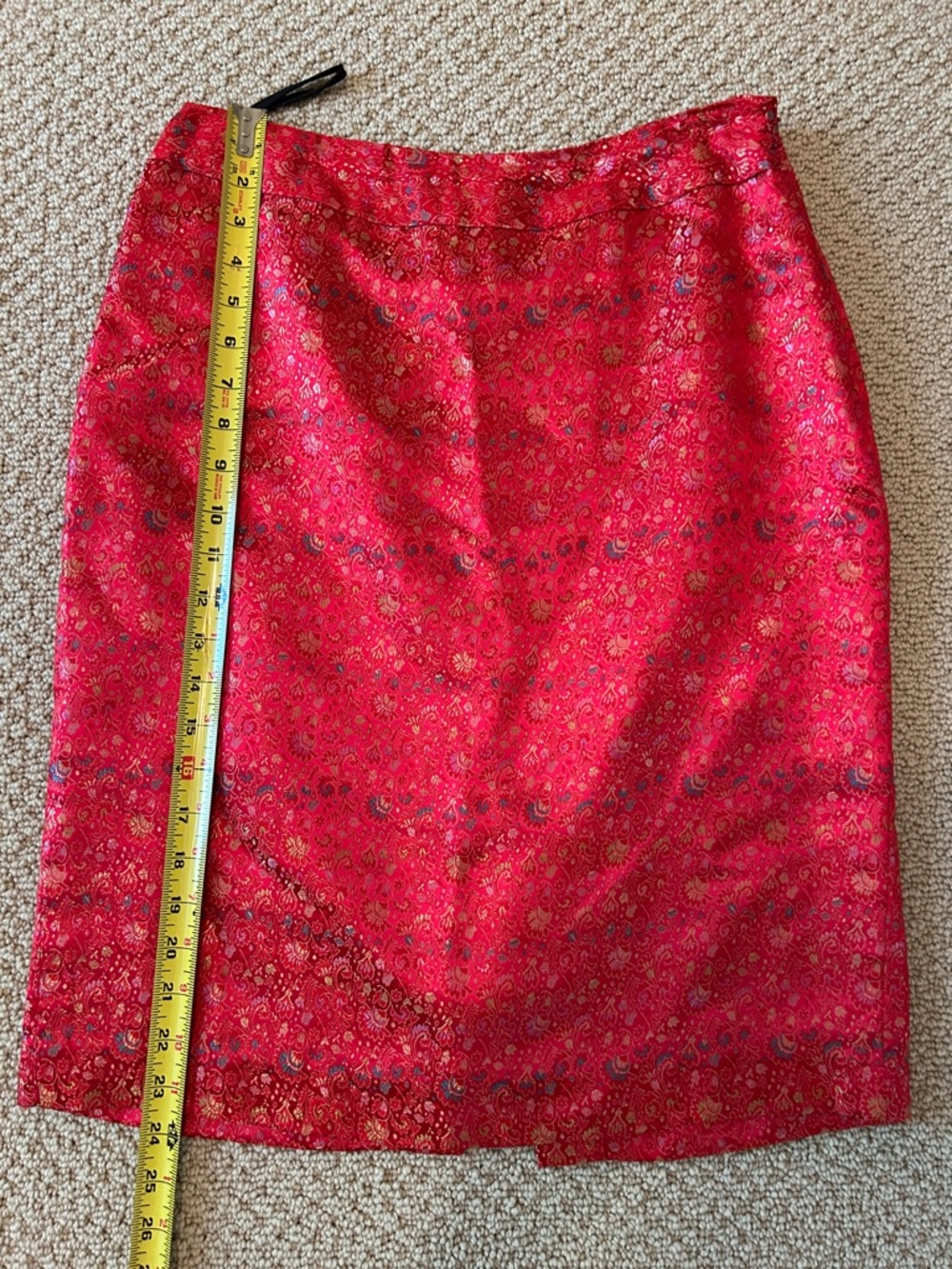 Red Floral Jacquard Pencil Skirt - Women